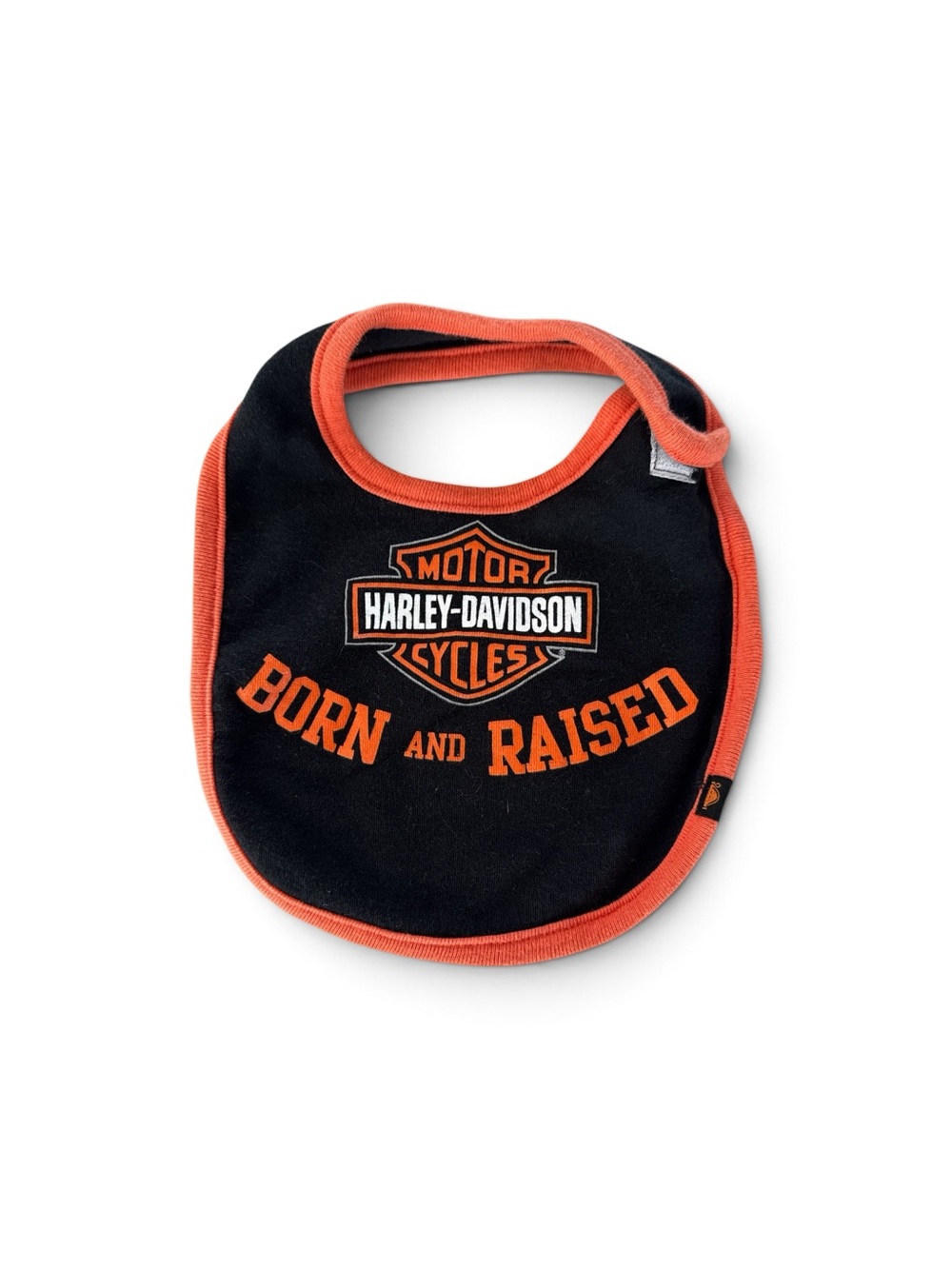 Harley-Davidson infant Kids "Born and Raised" Black & Orange Cotton Bib